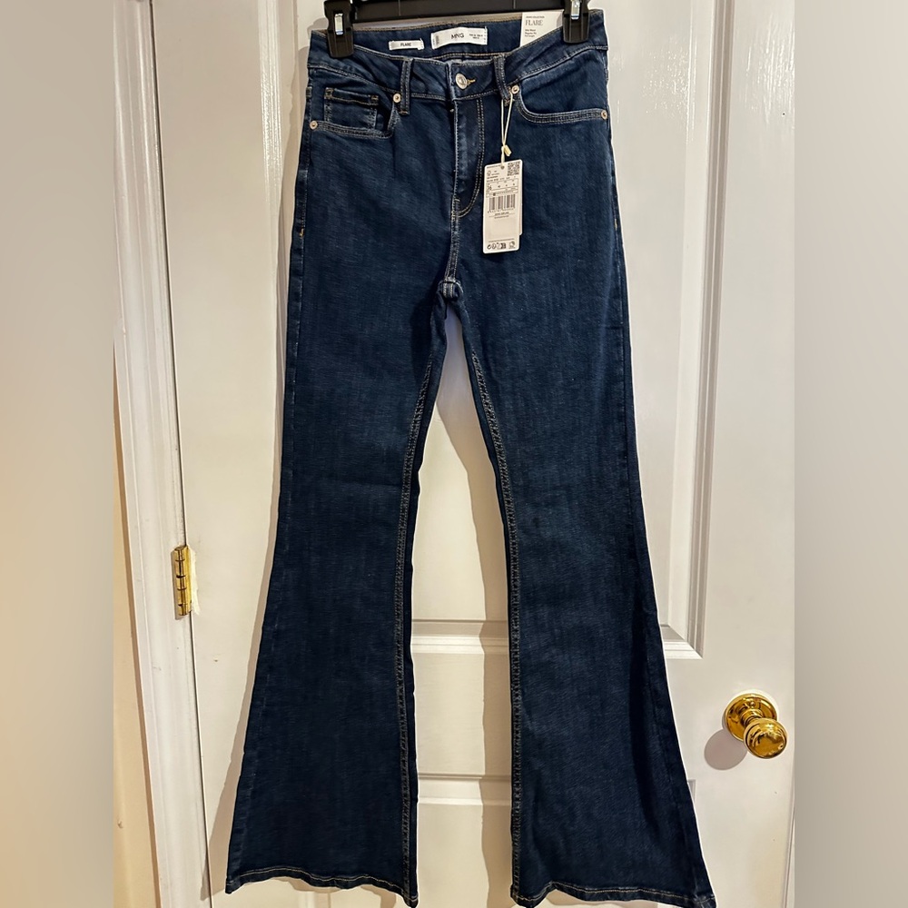 Mango Blue Flare Wide Leg Jeans